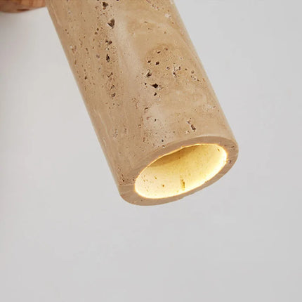 Wabi-Sabi Wall Lamp with Handcrafted Travertine & Wood Design | Soft Focused Lighting for Calming Interiors