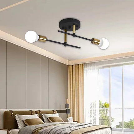 2-Light Ceiling Lamp with Black & Gold Design | Modern Flush Mount Chandelier for Soft Illumination