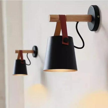 Nordic Wall Lamp with Wood Arm & Leather Strap | Soft Ambient Lighting for Modern Interiors