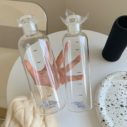 Glass Water Bottles with Time Marker, Leak Proof Water Bottle with Lid – image 5
