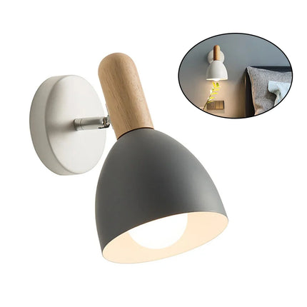 Nordic Wooden Wall Lamp with Adjustable 360° Head | Stylish Lighting for Bedroom or Office