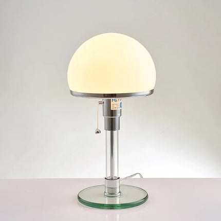 Bauhaus Table Lamp with Frosted Glass Dome and Chrome Base | Modern Designer Lighting for Bedroom and Living Room