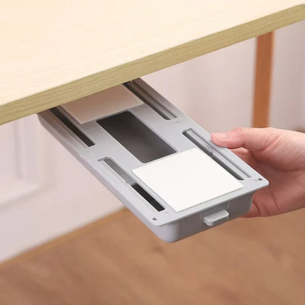 Under Desk Drawer Organizer in White and Gray, Small and Large Sizes, Self Adhesive Pull Out Hidden Storage Tray