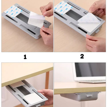 Hidden Under Desk Storage Drawer with No Drill Installation, Slide-Out Desktop Organizer in White or Gray, 2 Sizes