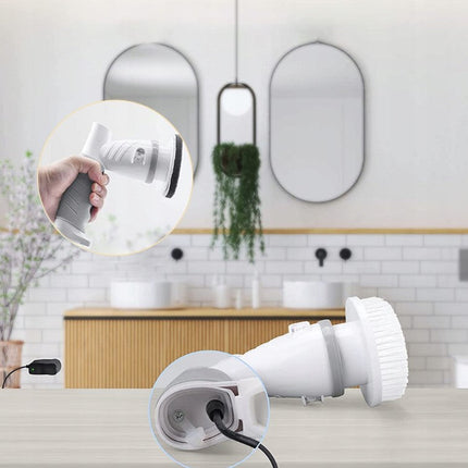 Electric Scrubbing Brush for Household Cleaning, Mains Powered Power Scrubber in Grey and Green with US, EU, AU and UK Plug Options