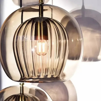 Sculptural Glass Pendant Light with Ribbed Design | Ambient Illumination for Modern Interiors