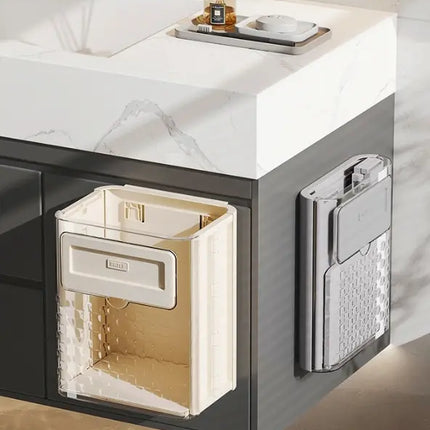 Hanging Trash Bin for Kitchen Cabinet, Foldable Wall Mounted Waste Basket with Hanging Hook