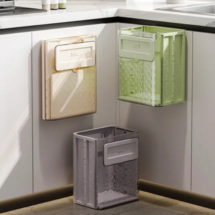 Hanging Trash Bin for Kitchen Cabinet, Foldable Wall Mounted Waste Basket with Hanging Hook