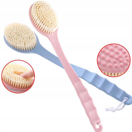 Soft Bristle Body Bath Brush, Long Handle Back Scrubber for Gentle Shower Exfoliation and Even Lather, Pink or Blue