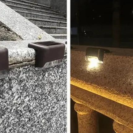 Solar Step Lights, IP44 Waterproof Outdoor Stair Lights with Dusk to Dawn Switching and Tape or Screw Mounting