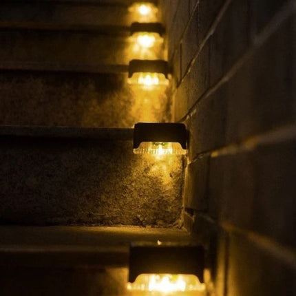 Solar Step Lights, IP44 Waterproof Outdoor Stair Lights with Dusk to Dawn Switching and Tape or Screw Mounting
