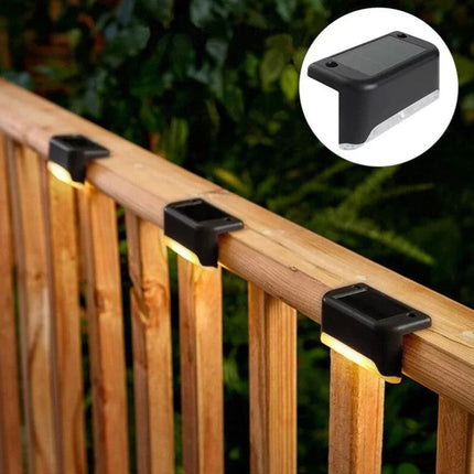 Solar Step Lights, IP44 Waterproof Outdoor Stair Lights with Dusk to Dawn Switching and Tape or Screw Mounting
