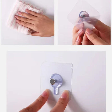 Adhesive Wall Hooks Set with Threaded Bolt and Nut, No Drill Mounting for Shelves on Glass, Mirrors and Smooth Walls (Set of 10)