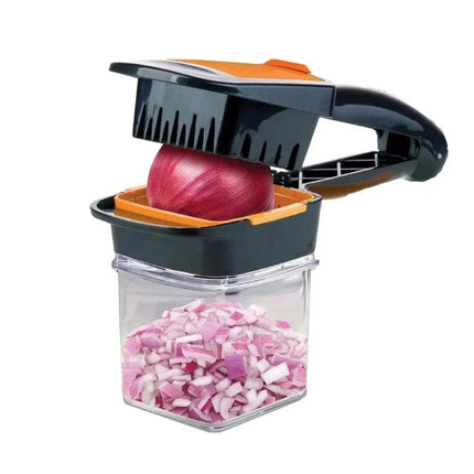 Handheld Vegetable Chopper, Manual Press Onion Dicer and Cucumber Slicer for Stir Fries, Soups and Salads