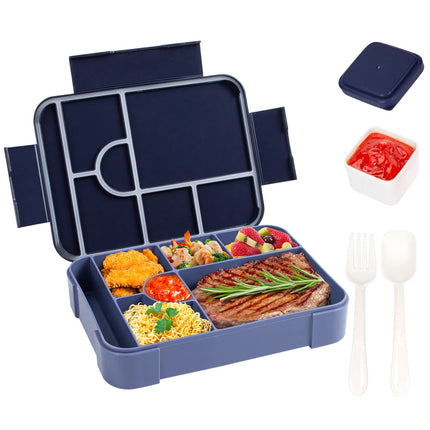 Lunch Box for Adults and Kids, Large Bento Box with 7 Compartments, Leak Proof Food Container with Spoon and Fork_06