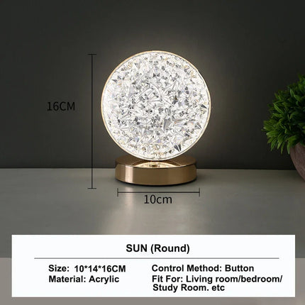 3D Crystal LED Night Light with Touch Control Dimming | Portable USB Rechargeable Lamp for Home Decor