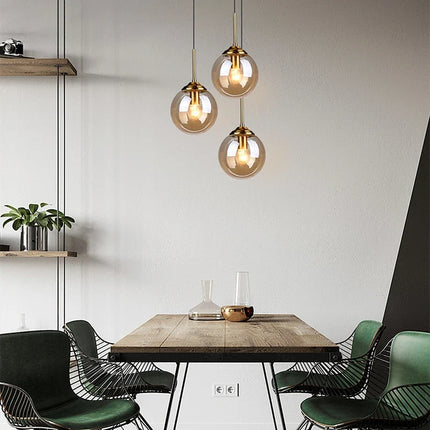 Modern Nordic Glass Globe Pendant Light with Adjustable Height | Warm Illumination for Stylish Spaces
