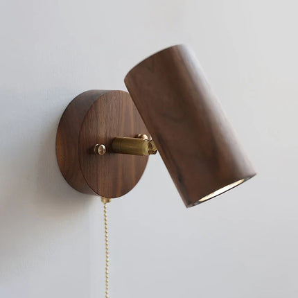 Adjustable Wall Lamp with Rotatable Spotlight | Retro Walnut & Brass Design for Soft Illumination