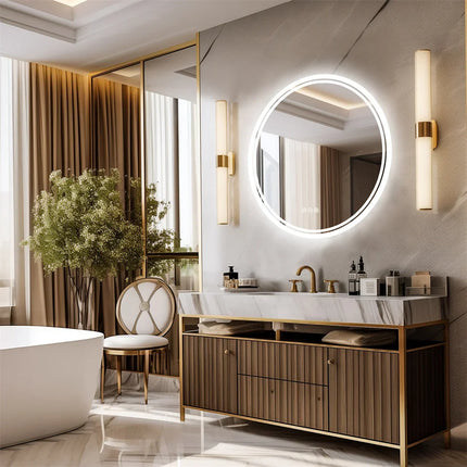 Round LED Bathroom Mirror with Anti-Fog & Dimmable Touch Control | Modern Frameless Design for Clear Reflections