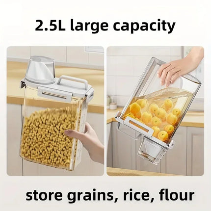 Airtight Grain Storage Container with Measuring Cup | 2.5L Food Dispenser for Rice, Flour, Cereal, and Snacks