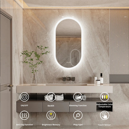 Oval LED Bathroom Mirror with Anti-Fog & Dimmable Lighting | Modern Wall-Mounted Design for Clear Reflections