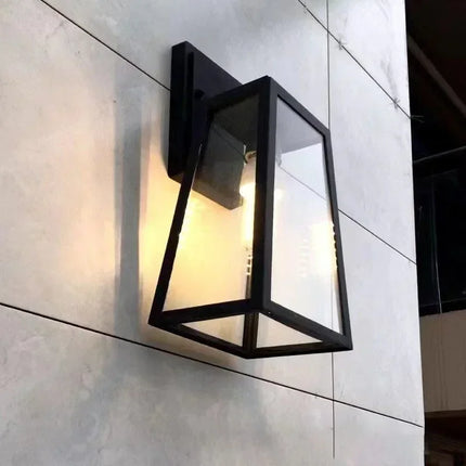 Modern Outdoor Wall Lamp with Geometric Glass Frame | Weatherproof Lighting for Patios and Entryways