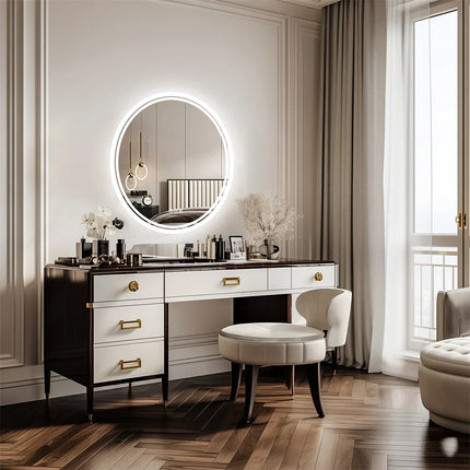 Round LED Bathroom Mirror with Anti-Fog & Dimmable Touch Control | Modern Frameless Design for Clear Reflections