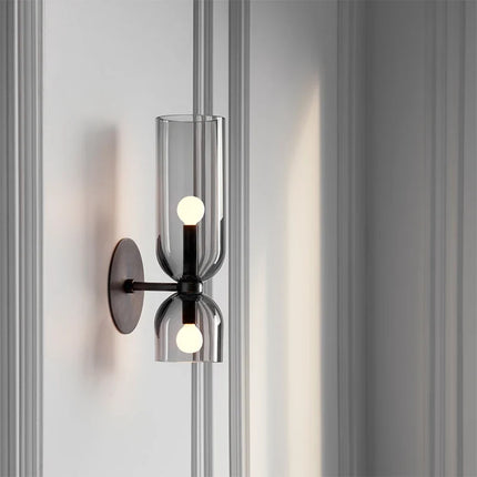 Nordic Glass Wall Lamp with Smoked Tube Design | Up & Down Lighting for Elegant Home Ambiance