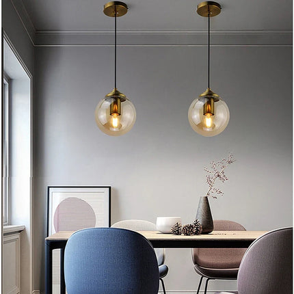 Modern Nordic Glass Globe Pendant Light with Adjustable Height | Warm Illumination for Stylish Spaces