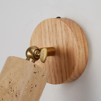 Wabi-Sabi Wall Lamp with Handcrafted Travertine & Wood Design | Soft Focused Lighting for Calming Interiors