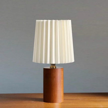 Pleated Table Lamp with Solid Wood Base | Warm Ambient Lighting for Nordic-Korean Style Décor