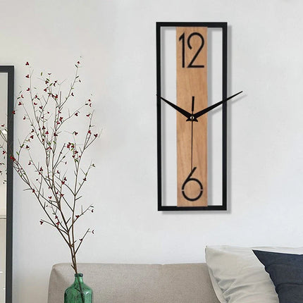 Modern Rectangular Wall Clock with Silent Sweep Movement | Minimalist Wood Grain Design for Peaceful Interiors