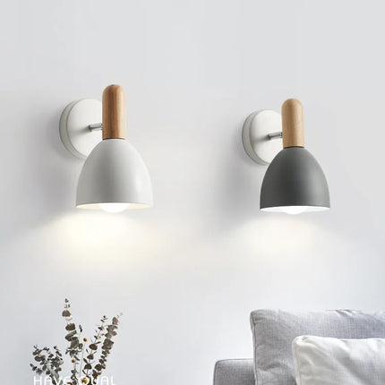 Nordic Wooden Wall Lamp with Adjustable 360° Head | Stylish Lighting for Bedroom or Office
