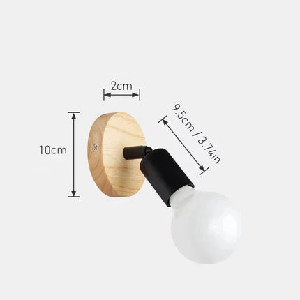 Vintage Wall Lamp with Adjustable 180° Head | Natural Wood & Metal Sconce for Cozy Lighting