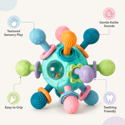Sensory Ball Infant Toy with Textured Surfaces & Rattle | Promotes Motor Skills for Teething Babies