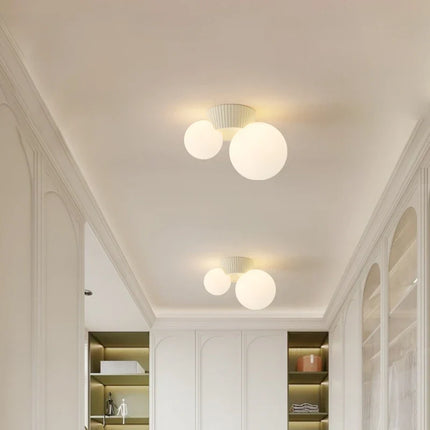 French Modern Ceiling Light with Dual Glass Globes | Soft Ambient Glow for Hallways and Bedrooms