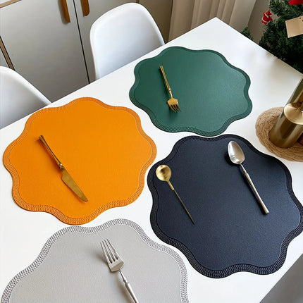 Luxury Round Faux Leather Placemats with Embossed Flower Design | Elegant Dining Table Protection for Home and Events