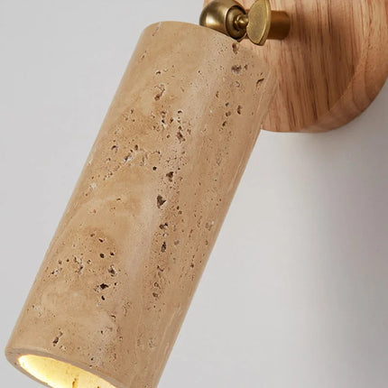 Wabi-Sabi Wall Lamp with Handcrafted Travertine & Wood Design | Soft Focused Lighting for Calming Interiors