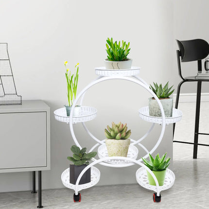 Metal Plant Stand with Wheels for 6 Pots | Stylish Indoor & Outdoor Organizer with Elegant Design