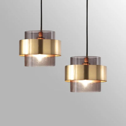 Nordic Glass Pendant Light with Adjustable Height | Modern Brass & Smoked Glass for Soft Ambient Glow