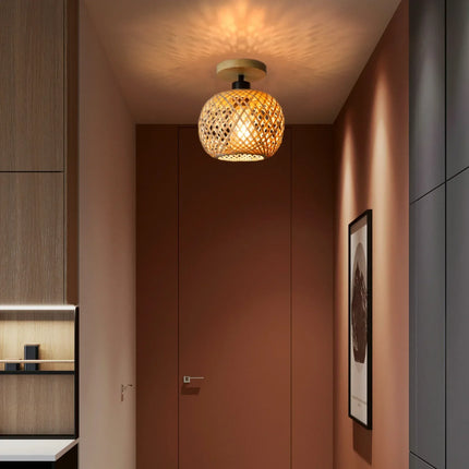 Bamboo Ceiling Lamp with Handwoven Design | Eco-Friendly LED Fixture for Warm Ambient Lighting