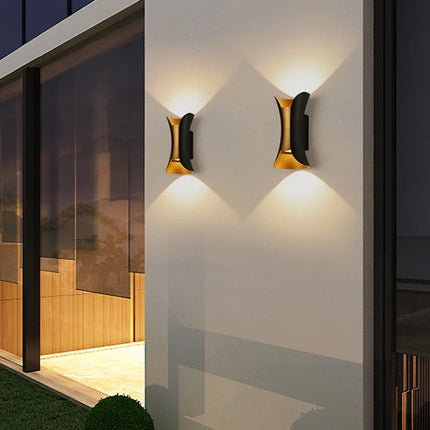 Modern Black & Gold LED Wall Light with Dual-Beam Design | Waterproof Sconce for Elegant Indoor and Outdoor Illumination