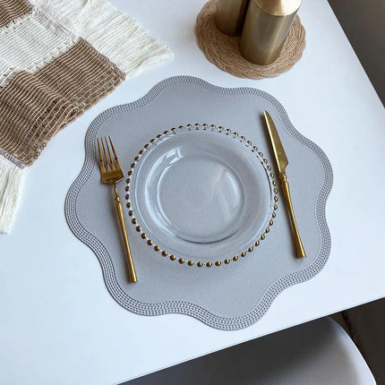 Luxury Round Faux Leather Placemats with Embossed Flower Design | Elegant Dining Table Protection for Home and Events