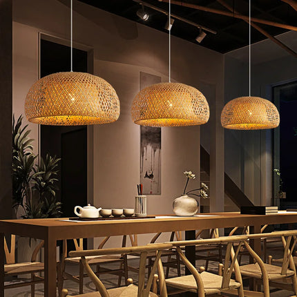Bamboo Pendant Lamp with Handwoven Rattan Shade | Adjustable Eco-Friendly Light Fixture for Warm Ambience