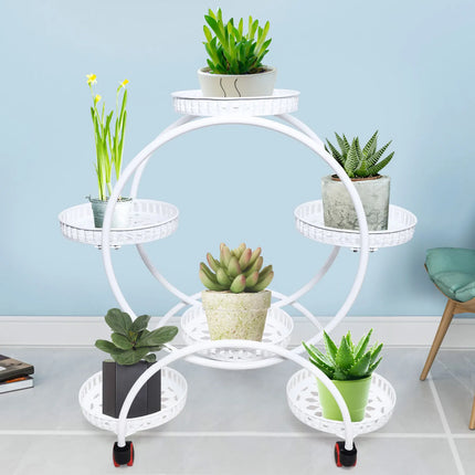 Metal Plant Stand with Wheels for 6 Pots | Stylish Indoor & Outdoor Organizer with Elegant Design