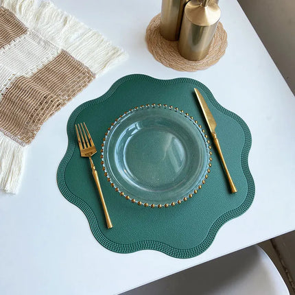 Luxury Round Faux Leather Placemats with Embossed Flower Design | Elegant Dining Table Protection for Home and Events