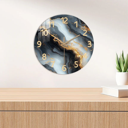 Blue & Gold Marble Wall Clock with Silent Quartz Movement | Elegant Wooden Design for Modern Interiors