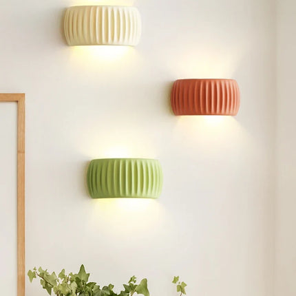 French Resin Wall Lamp with Textured Ribbed Design | Up & Down Lighting for Elegant Ambient Glow
