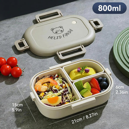 Portable Bento Lunch Box with 3 Removable Compartments | Leak-Proof Design for Kids and Adults on the Go
