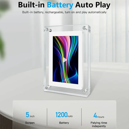 Digital Photo Frame with Acrylic Design & IPS Display | Portable 5-Inch Frame for Photos and Videos